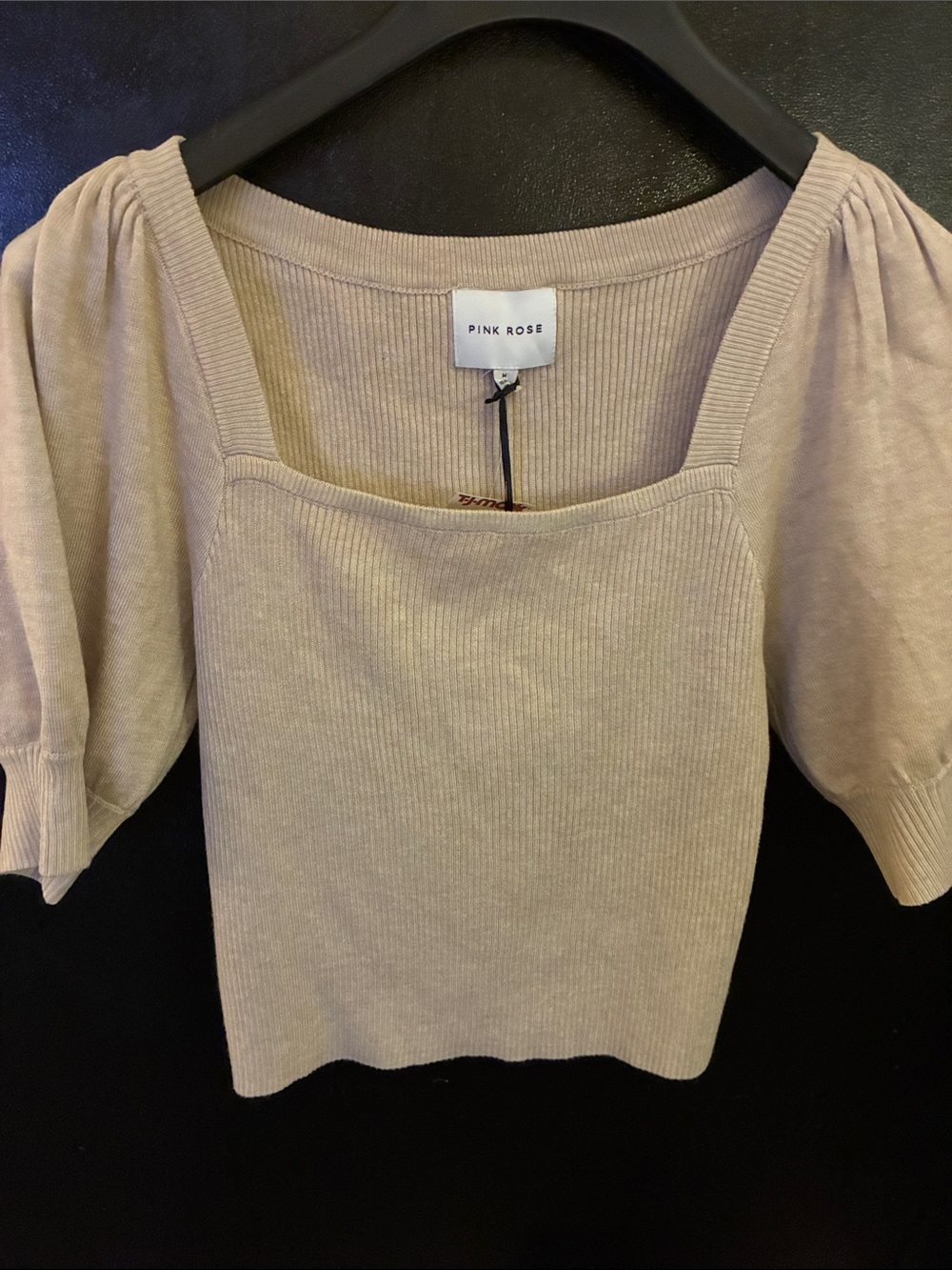 Pink Rose Cream Square Neck Puff Sleeve Crop Top M NWT